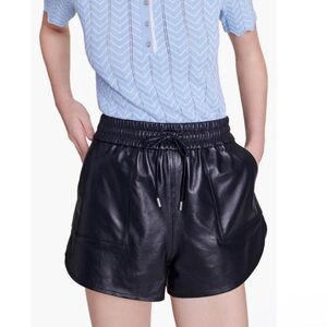 Maje Ibox Black Scrunch Waist Black Leather Shorts size 40 or US 8 NEW